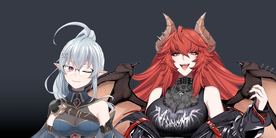 On the left, General GEEGA wiking. On the right key art of Zentreya in her most recent dragon form.